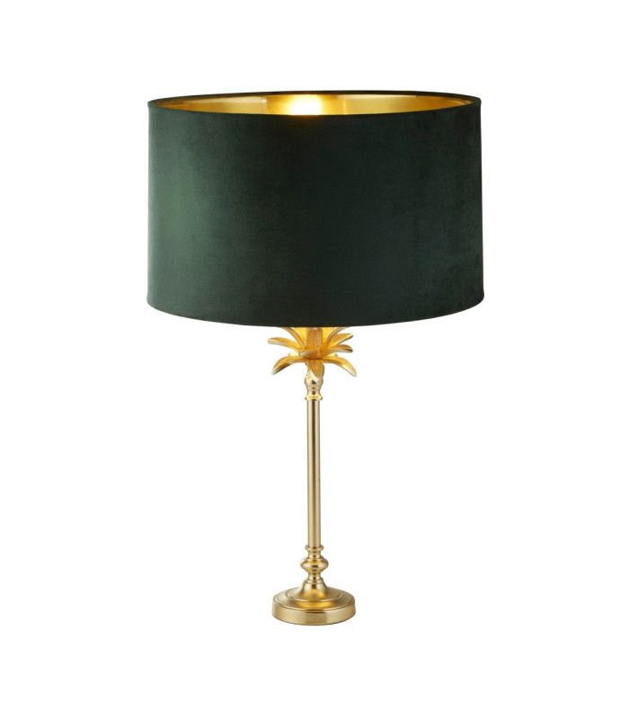 Palm Table Lamp Satin Brass Green Velvet Shade_Main
