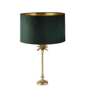 Palm Table Lamp Satin Brass Green Velvet Shade_Off