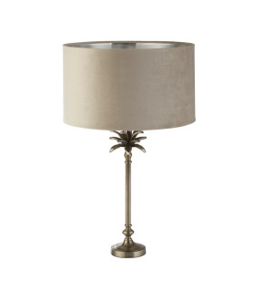 Palm Table Lamp Antique Nickel Taupe Velvet Shade_Off