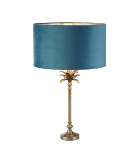 Palm Table Lamp Antique Nickel Teal Velvet Shade_Main