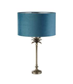 Palm Table Lamp Antique Nickel Teal Velvet Shade_Off