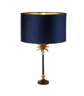 Palm Table Lamp Antique Brass Black Navy Velvet Shade_Main