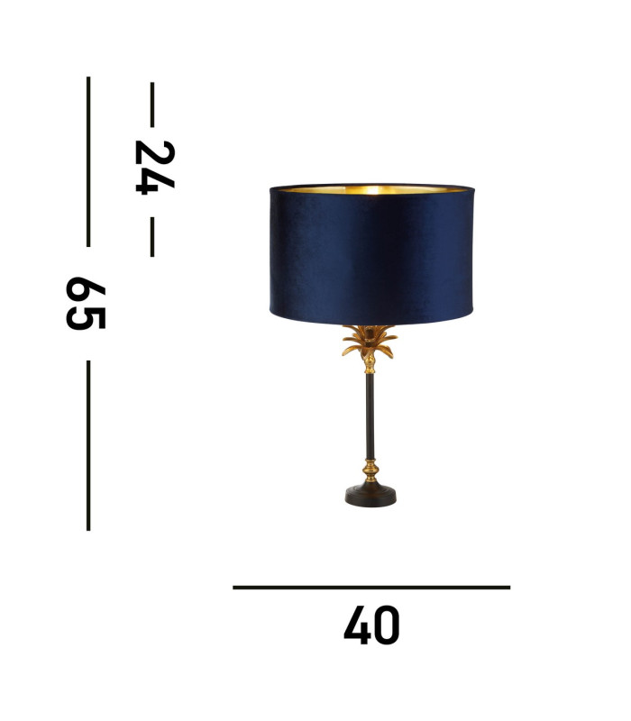 Palm Table Lamp Antique Brass Black Navy Velvet Shade_Line