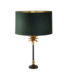Palm Table Lamp Antique Brass Black Green Velvet Shade_Main
