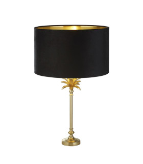 Palm Table Lamp Satin Brass Black Velvet Shade_Main