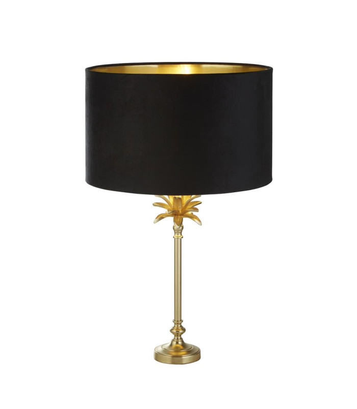 Palm Table Lamp Satin Brass Black Velvet Shade_Main