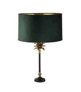 Palm Table Lamp Antique Brass Black Green Velvet Shade_Off