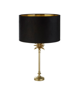 Palm Table Lamp Satin Brass Black Velvet Shade_Off