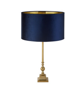 Whitby Table Lamp Antique Brass Navy Velvet Shade_Off