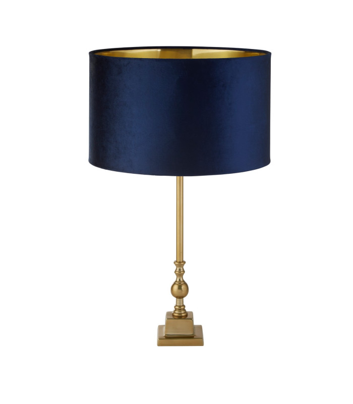 Whitby Table Lamp Antique Brass Navy Velvet Shade_Off