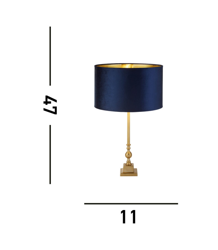 Whitby Table Lamp Antique Brass Navy Velvet Shade_Line