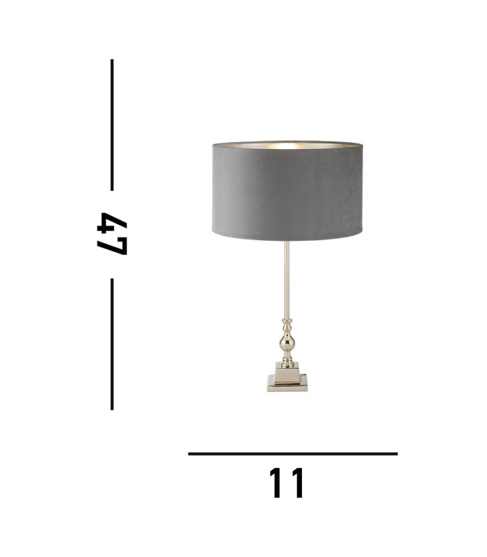 Whitby Table Lamp Chrome Light Grey Velvet Shade_Line