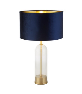 Oxford Table Lamp Glass Brass Navy Velvet Shade_Main