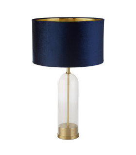 Oxford Table Lamp Glass Brass Navy Velvet Shade_Off