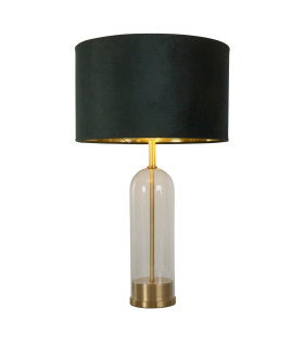 Oxford Table Lamp Glass Brass Green Velvet Shade_Main