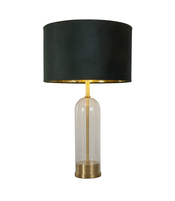 Oxford Table Lamp Glass Brass Green Velvet Shade_Main
