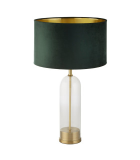 Oxford Table Lamp Glass Brass Green Velvet Shade_Off
