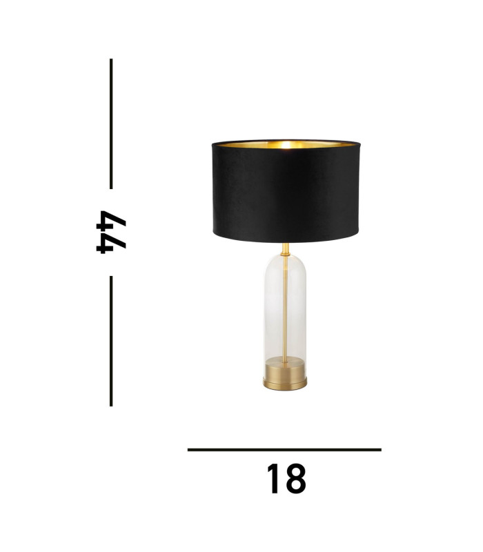 Oxford Table Lamp Glass Brass Black Velvet Shade_Line