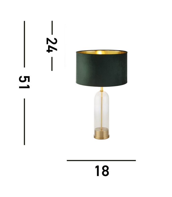 Oxford Table Lamp Glass Brass Green Velvet Shade_Line