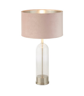 Oxford Table Lamp Glass Satin Nickel Pink Velvet Shade_Main