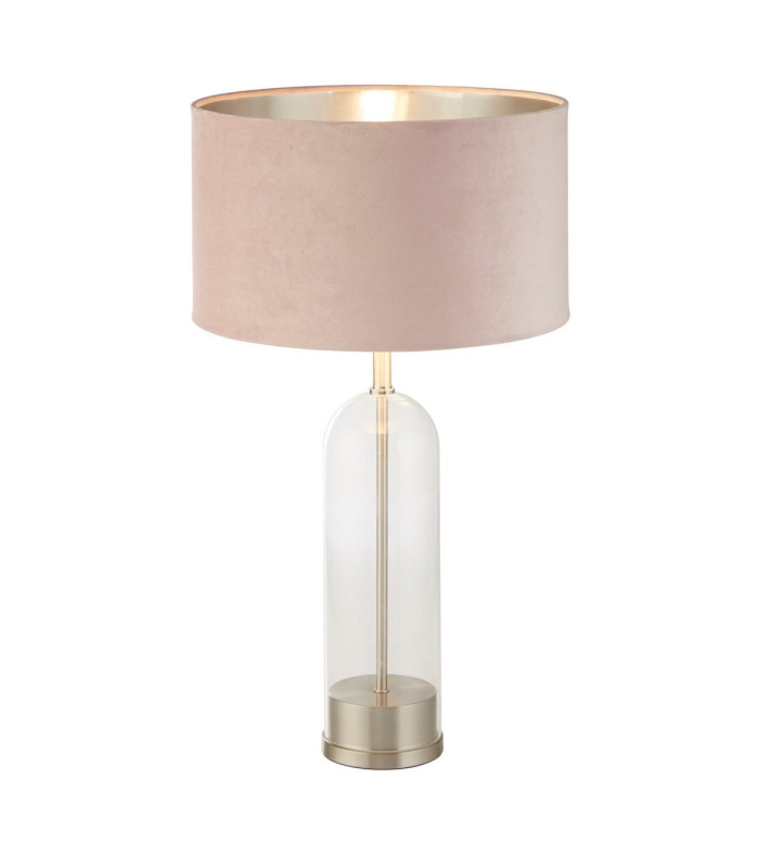 Oxford Table Lamp Glass Satin Nickel Pink Velvet Shade_Main