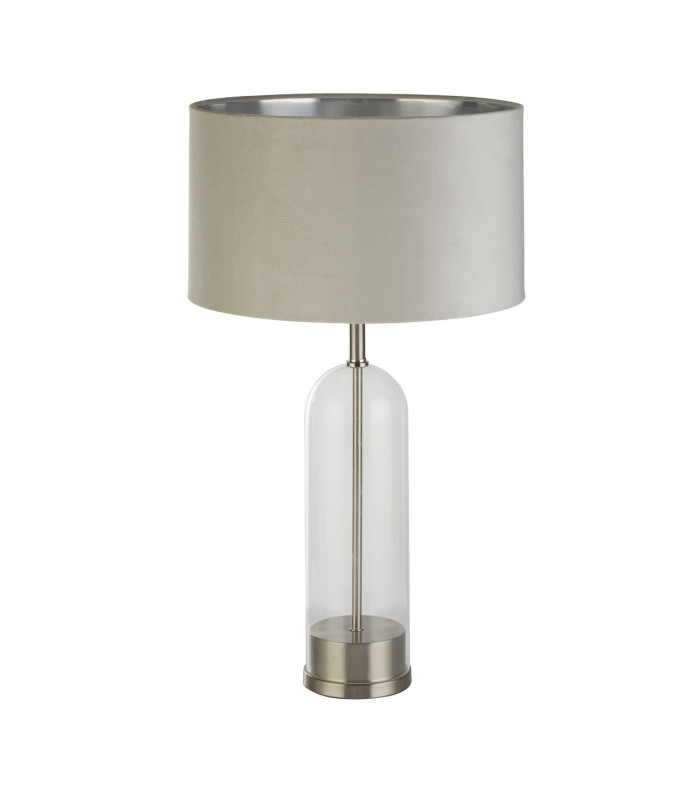 Oxford Table Lamp Glass Satin Nickel Grey Velvet Shade_Off