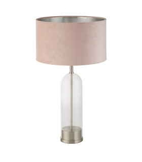 Oxford Table Lamp Glass Satin Nickel Pink Velvet Shade_Off