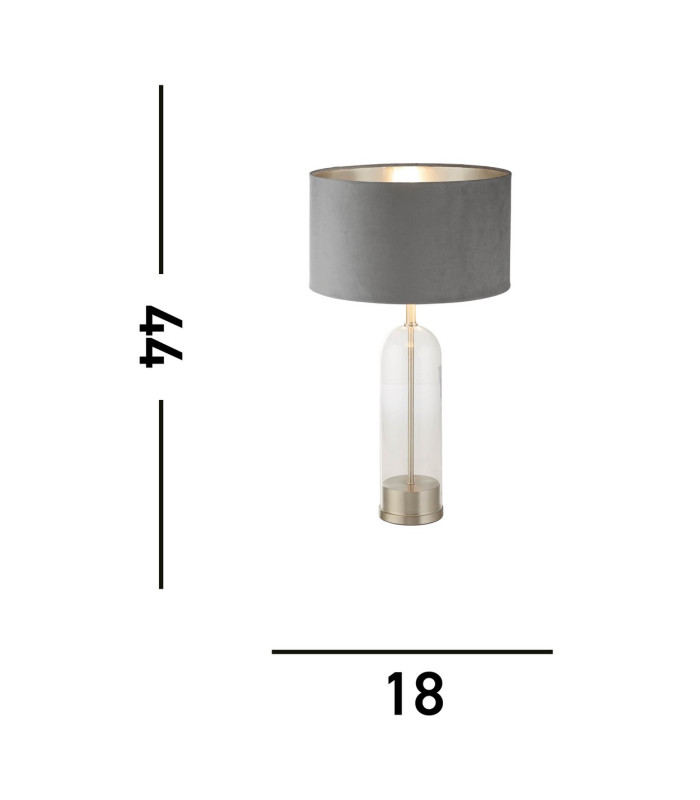 Oxford Table Lamp Glass Satin Nickel Grey Velvet Shade_Line