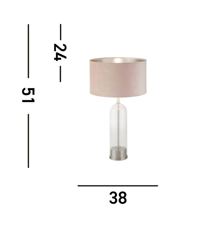 Oxford Table Lamp Glass Satin Nickel Pink Velvet Shade_Line
