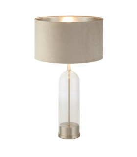Oxford Table Lamp Glass Satin Nickel Taupe Velvet Shade_Main