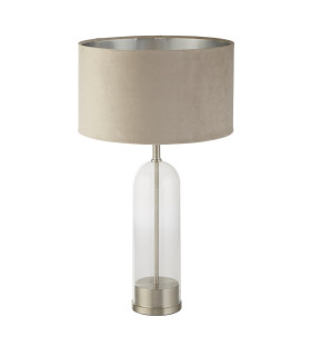 Oxford Table Lamp Glass Satin Nickel Taupe Velvet Shade_Off