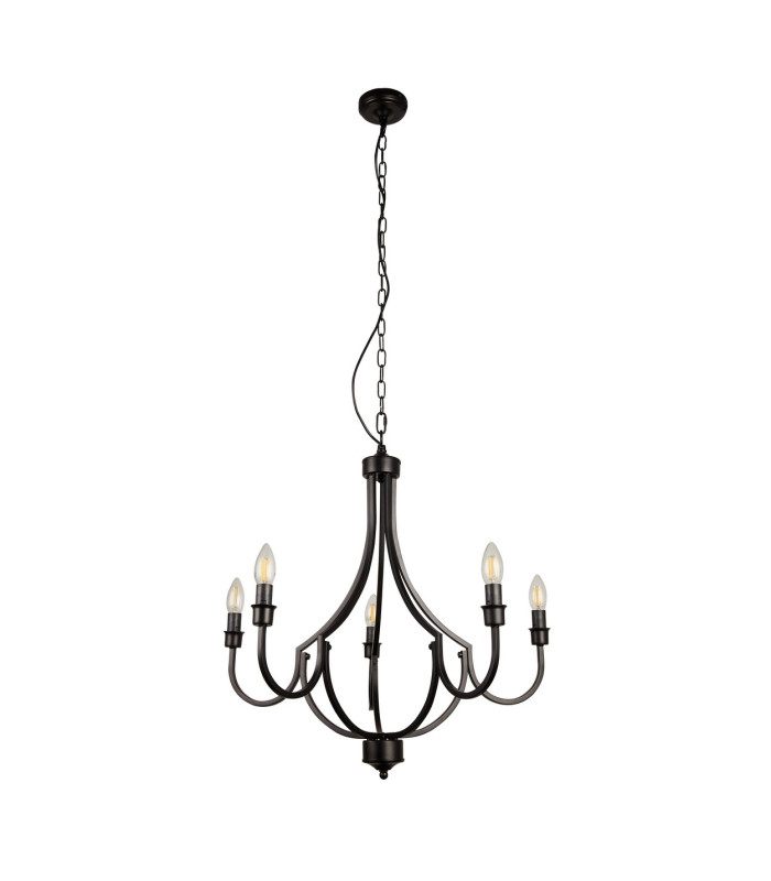 Lodge 5 Light Pendant Black Metal_Off