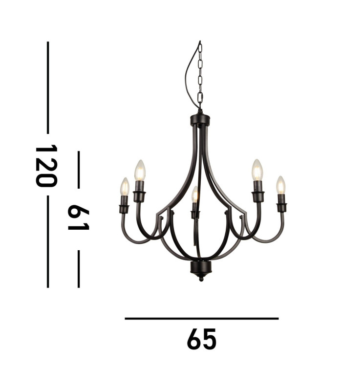 Lodge 5 Light Pendant Black Metal_Line