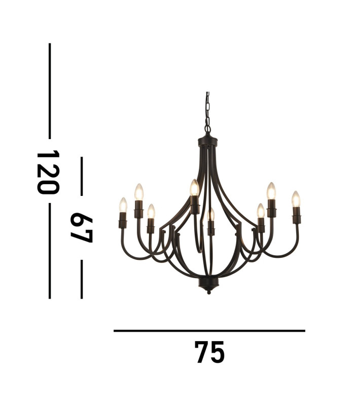 Lodge 8 Light Pendant Black Metal_Line