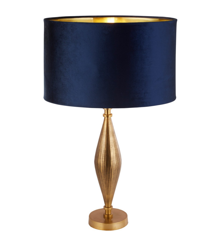 Rye Table Lamp Antique Brass Navy Velvet Shade_Main