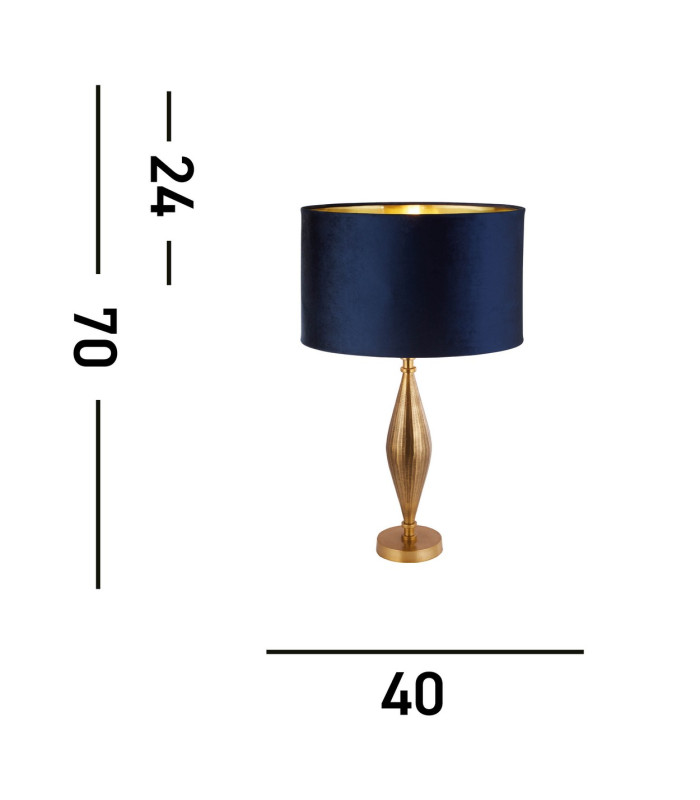 Rye Table Lamp Antique Brass Navy Velvet Shade_Line