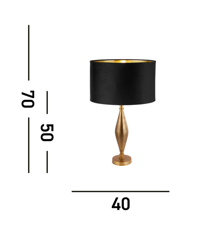 Rye Table Lamp Antique Brass Black Velvet Shade_Line