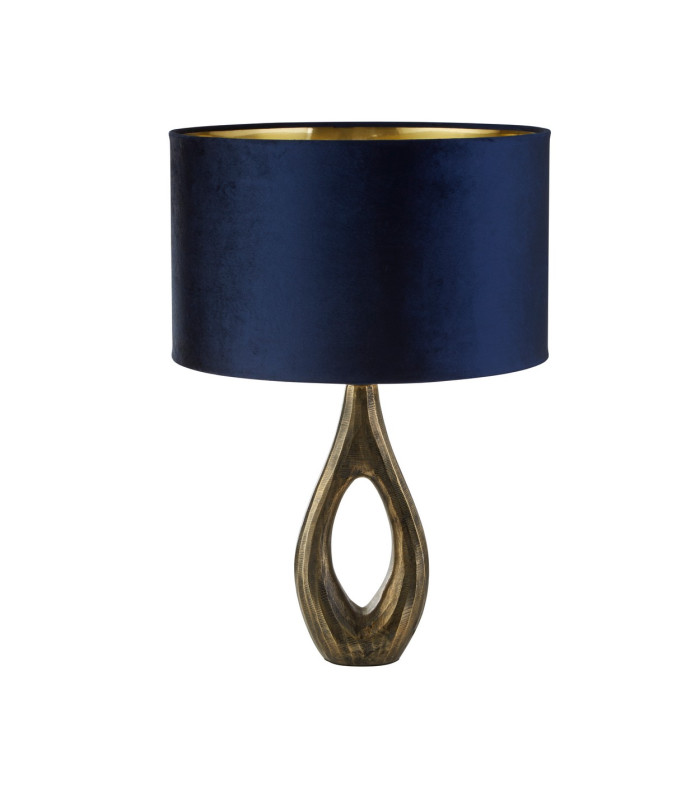 Bucklow Table Lamp Antique Brass Navy Velvet Shade_Off