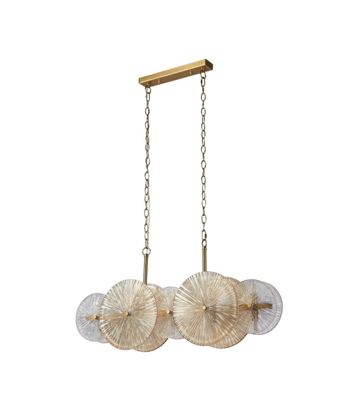 Wagon Wheel 10 Light Bar Pendant Bronze MetalClear/Amber Glass_Off