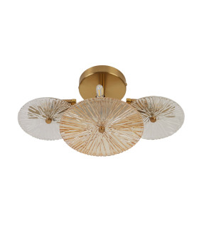 Wagon Wheel 6 Light Wall/Flush Bronze Amber Glass_Off
