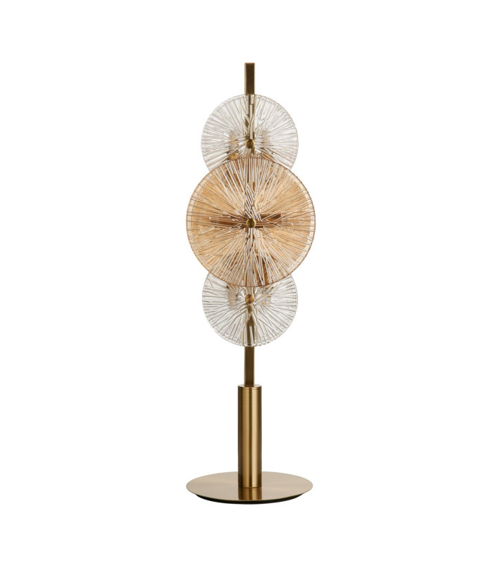 Wagon Wheel 6 Light Table Lamp Bronze Amber Glass_Off