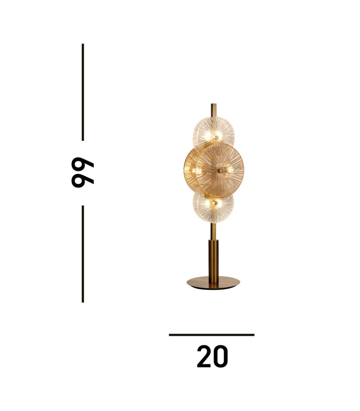 Wagon Wheel 6 Light Table Lamp Bronze Amber Glass_Line