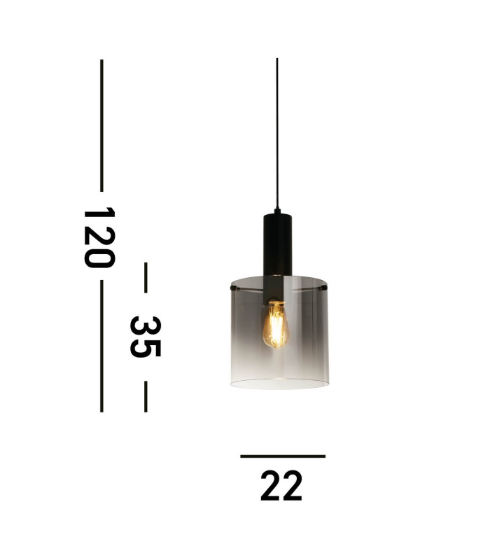 Sweden Pendant Matt Black Smoked Ombre Glass_Line