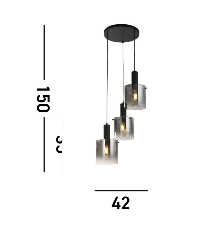 Sweden 3 Light MultiDrop Pendant Black Smoked Glass_Line