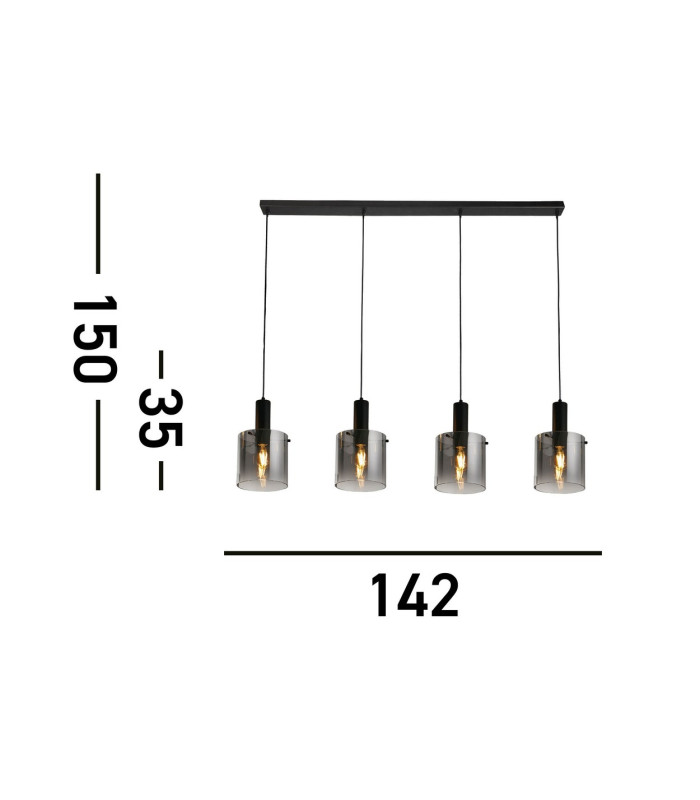 Sweden 4 Light Bar Pendant Black Smoked Ombre Glass_Line