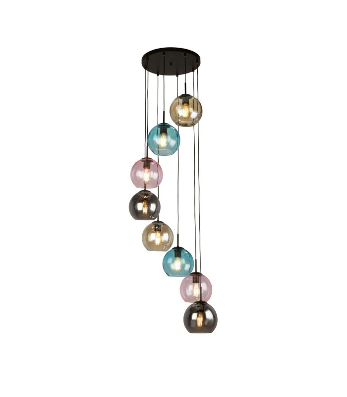 Mardi Gras II 8 Light Pendant Black Coloured Glass_Main