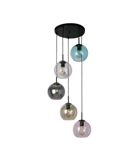 Mardi Gras II 5 Light Pendant Black Coloured Glass_Off