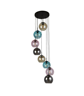 Mardi Gras II 8 Light Pendant Black Coloured Glass_Off