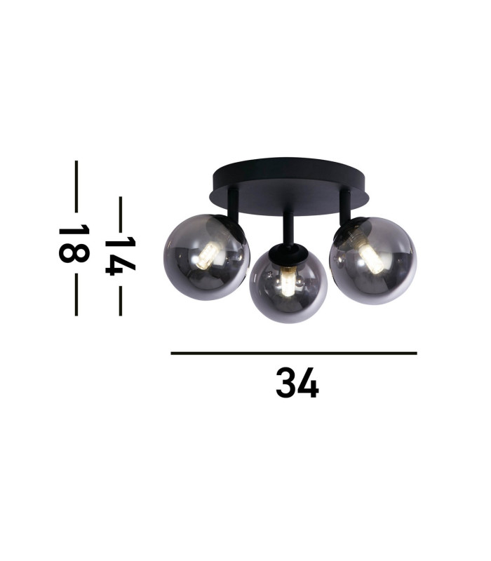 Crosby 3 Light SemiFlush Black Smoked Glass_Line