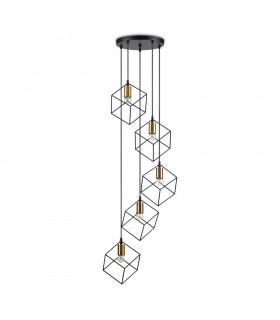 Indoor 5 Lights Cage Cluster Drop Ceiling Pendant Lamp Black, E27 - 1